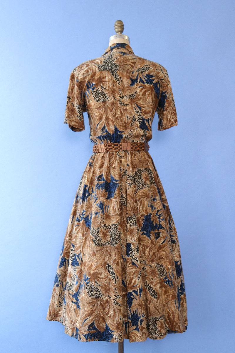 Mixed Nature Print Flare Dress S-S/M