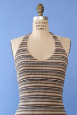 Earthy Ribbed Knit Halter Dress S/M