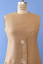Café Tan Linen Shift Dress S