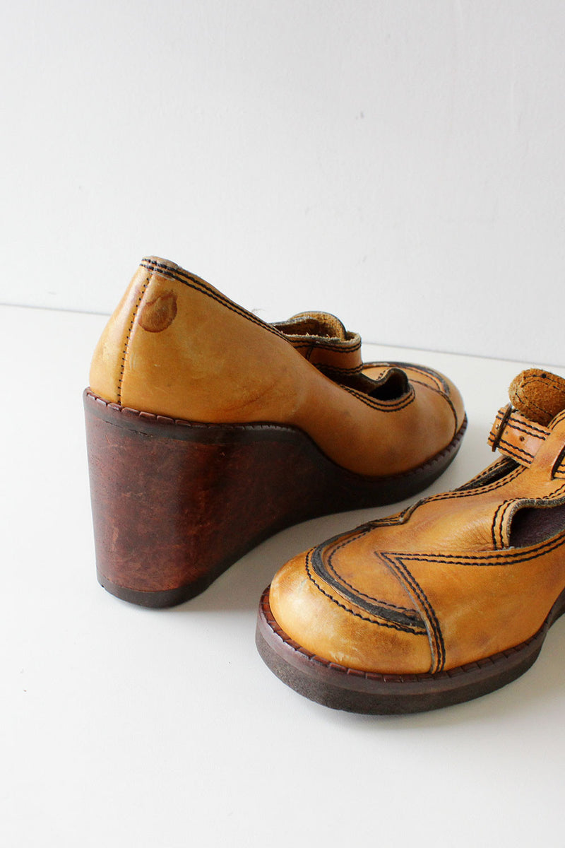 Ashbury Leather Wooden Wedges 8