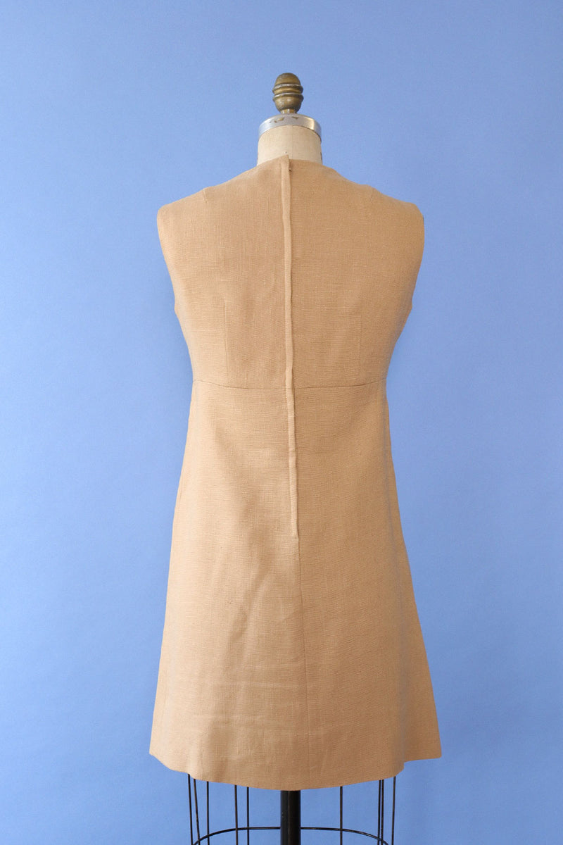 Café Tan Linen Shift Dress S