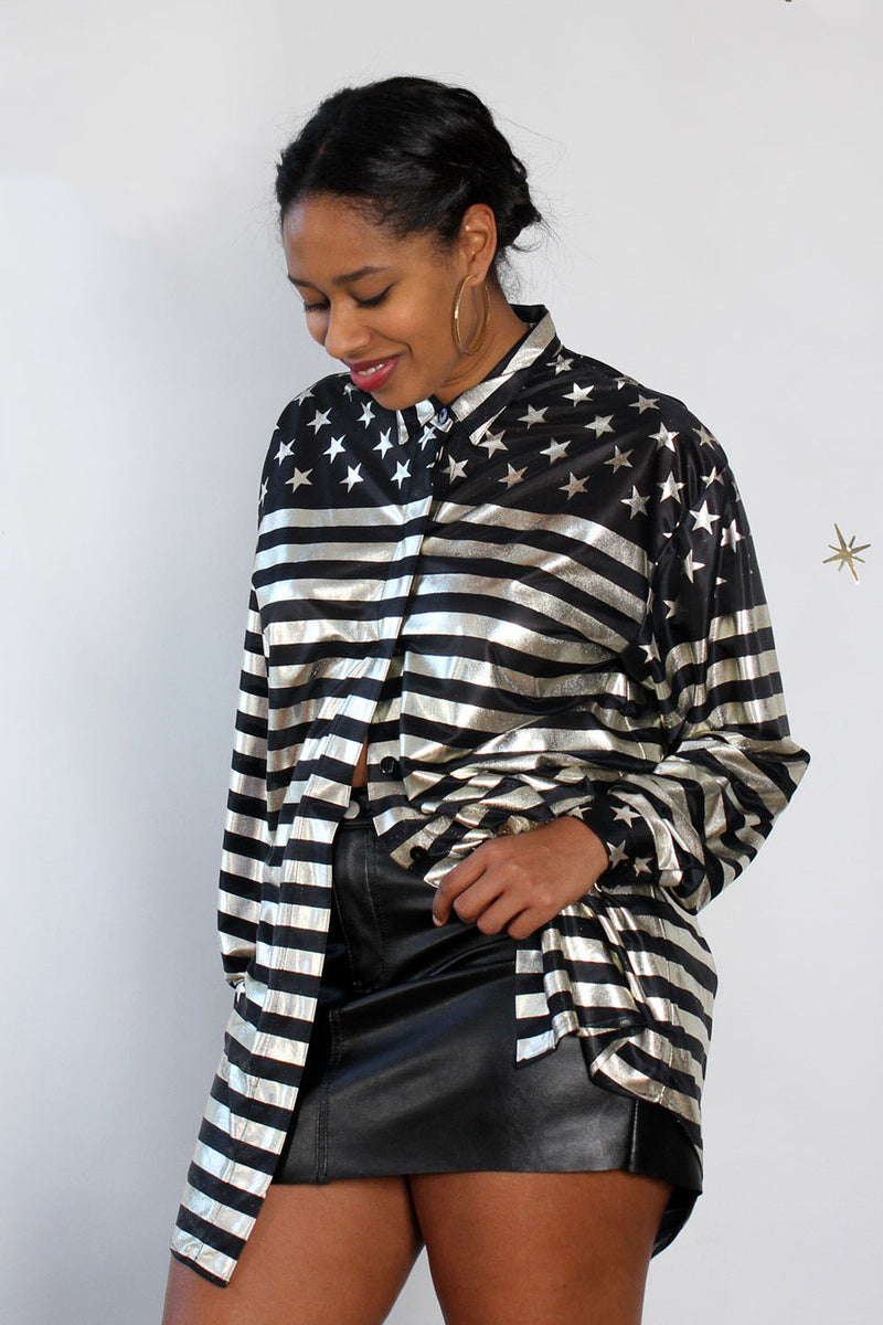 Stars-n-Stripes Metallic Button Down M/L