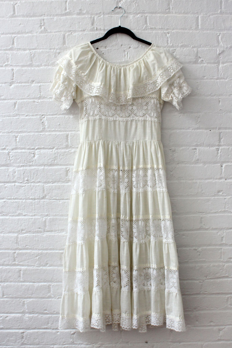 lace peasant dress Cream Lace Peasant Dress S OMNIA