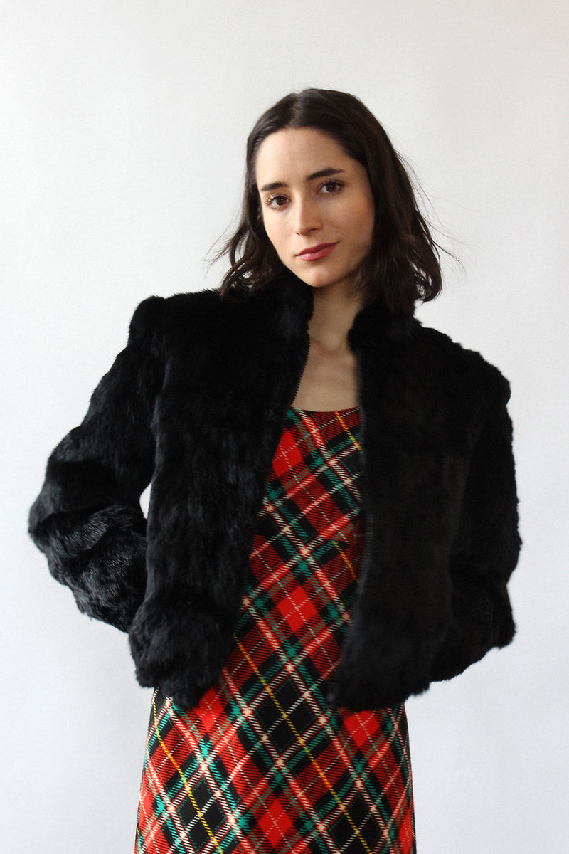 Glossy Black Rabbit Fur Coat XS/S