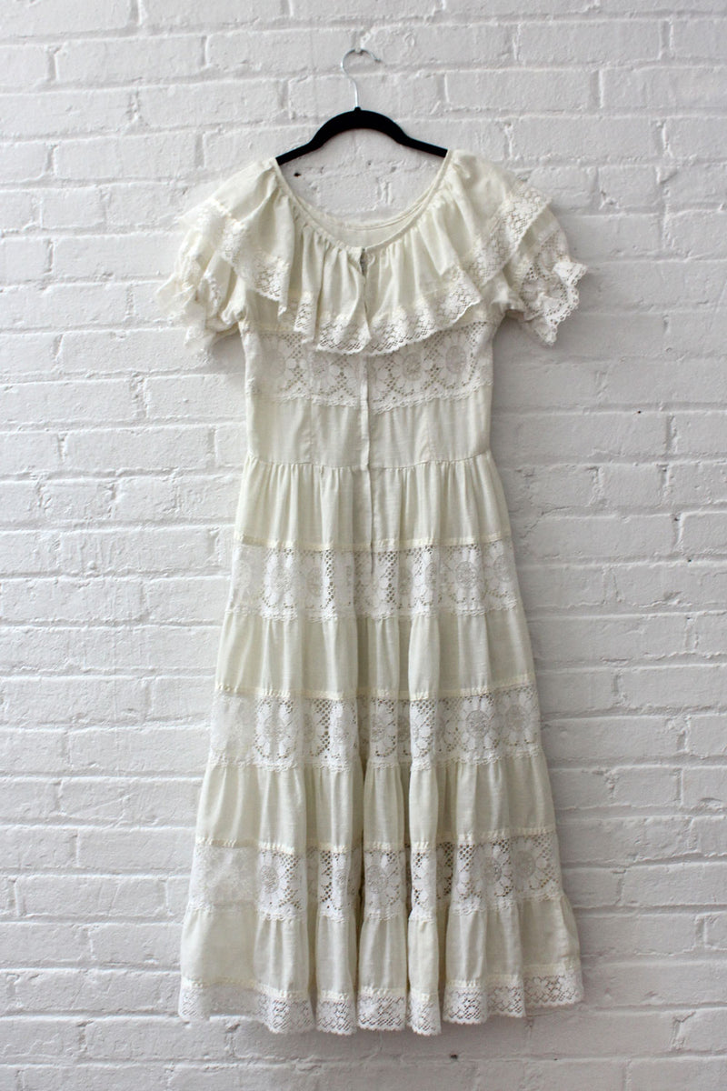 Cream Lace Peasant Dress S