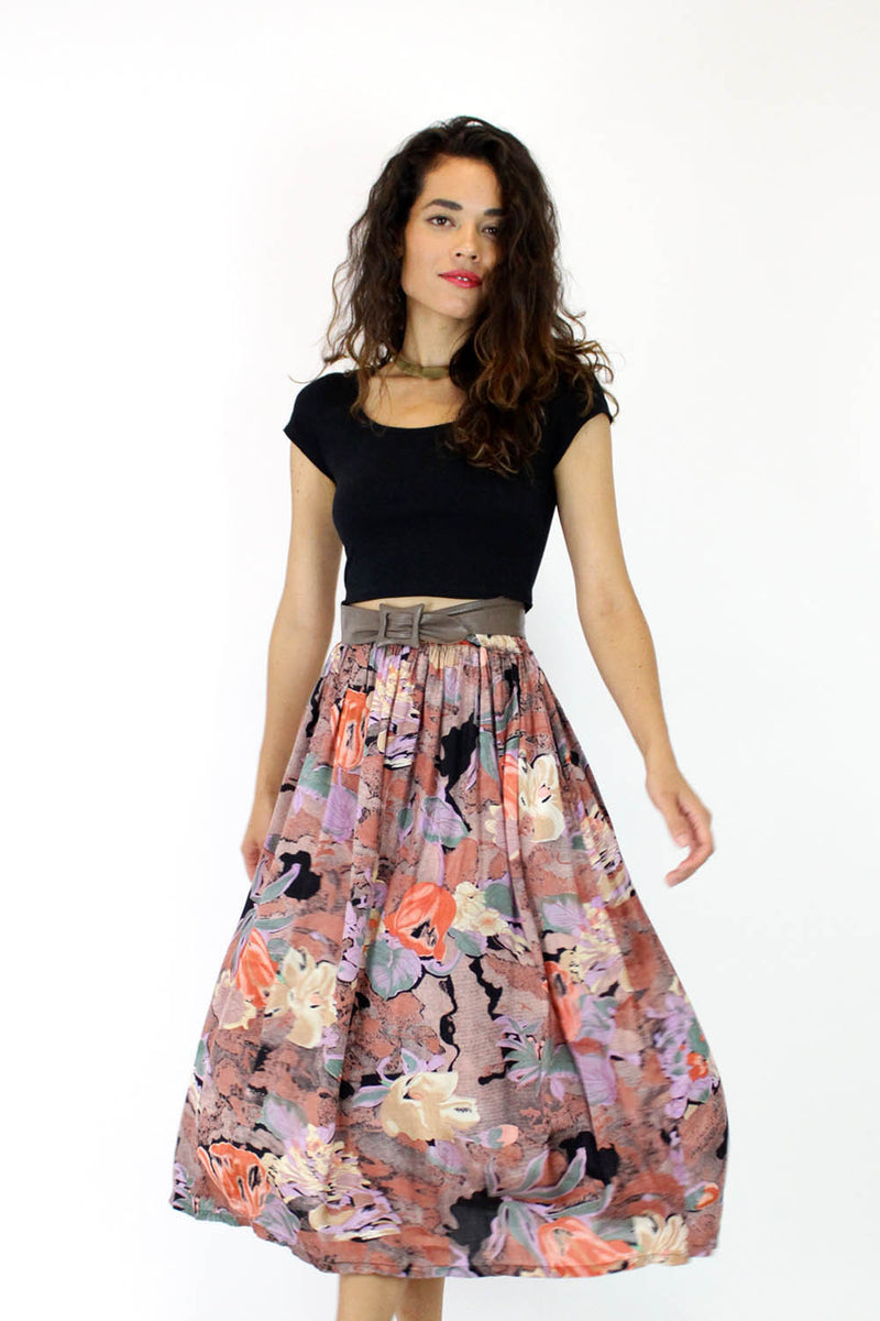 80s Dark Floral Pocket Skirt M/L