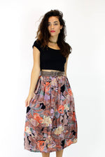 80s Dark Floral Pocket Skirt M/L