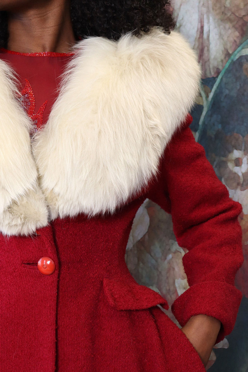 Cranberry Bouclé Princess Coat M