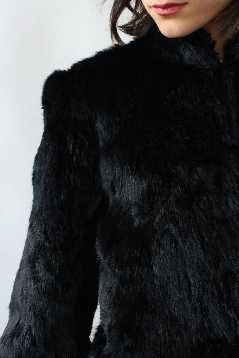 Glossy Black Rabbit Fur Coat XS/S