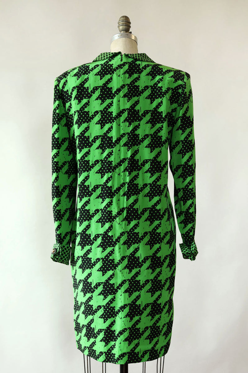 Lime Houndstooth Bill Blass Dress S/M OMNIA Lime Houndstooth Bill Blass Dress S/M OMNIA