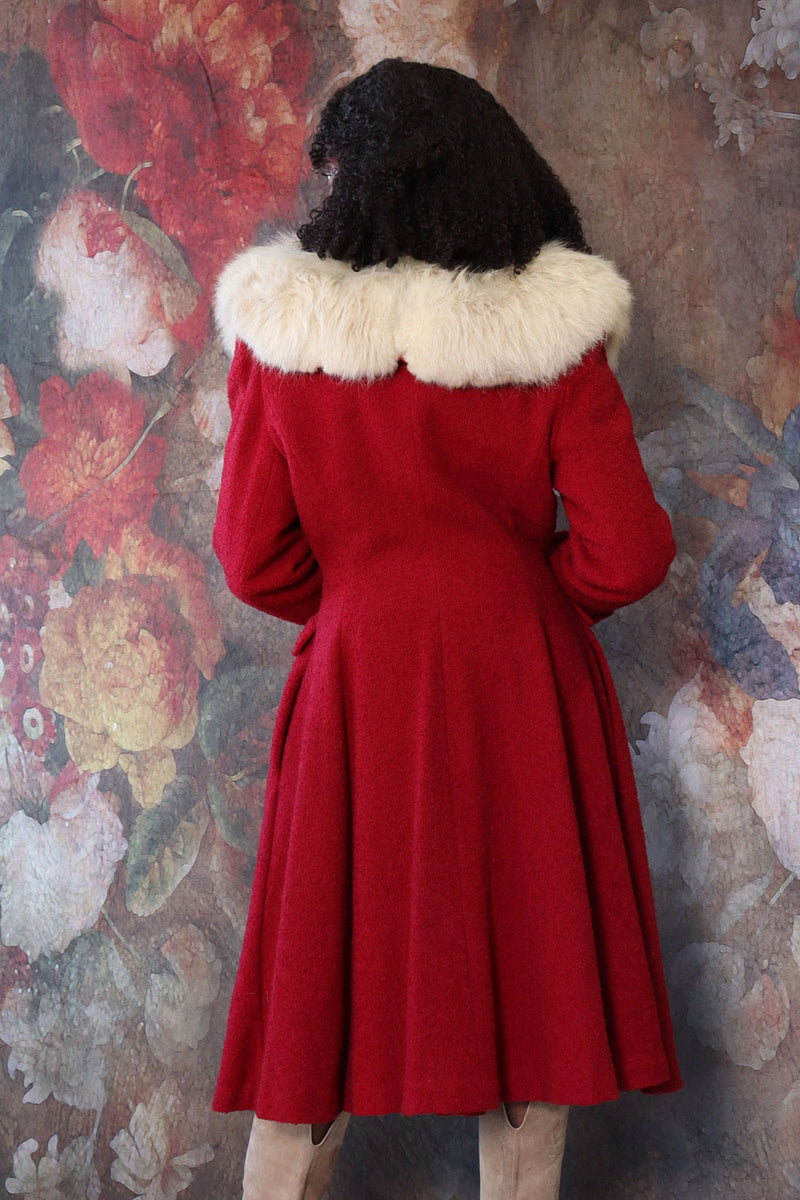 Cranberry Bouclé Princess Coat M