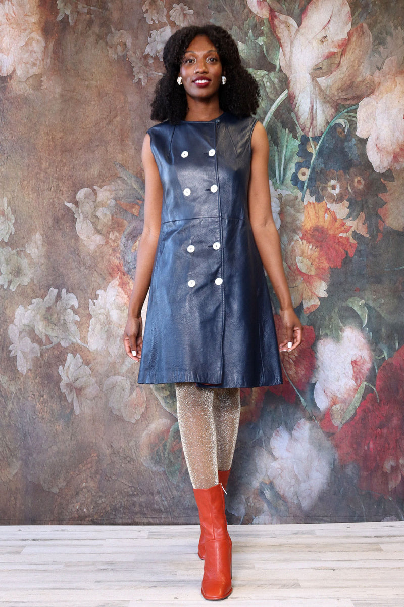 Navy Leather Mod Dress M