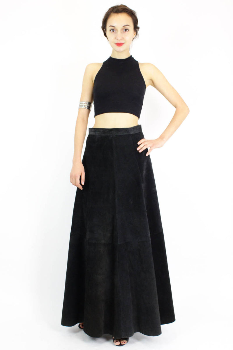 black suede maxi skirt M