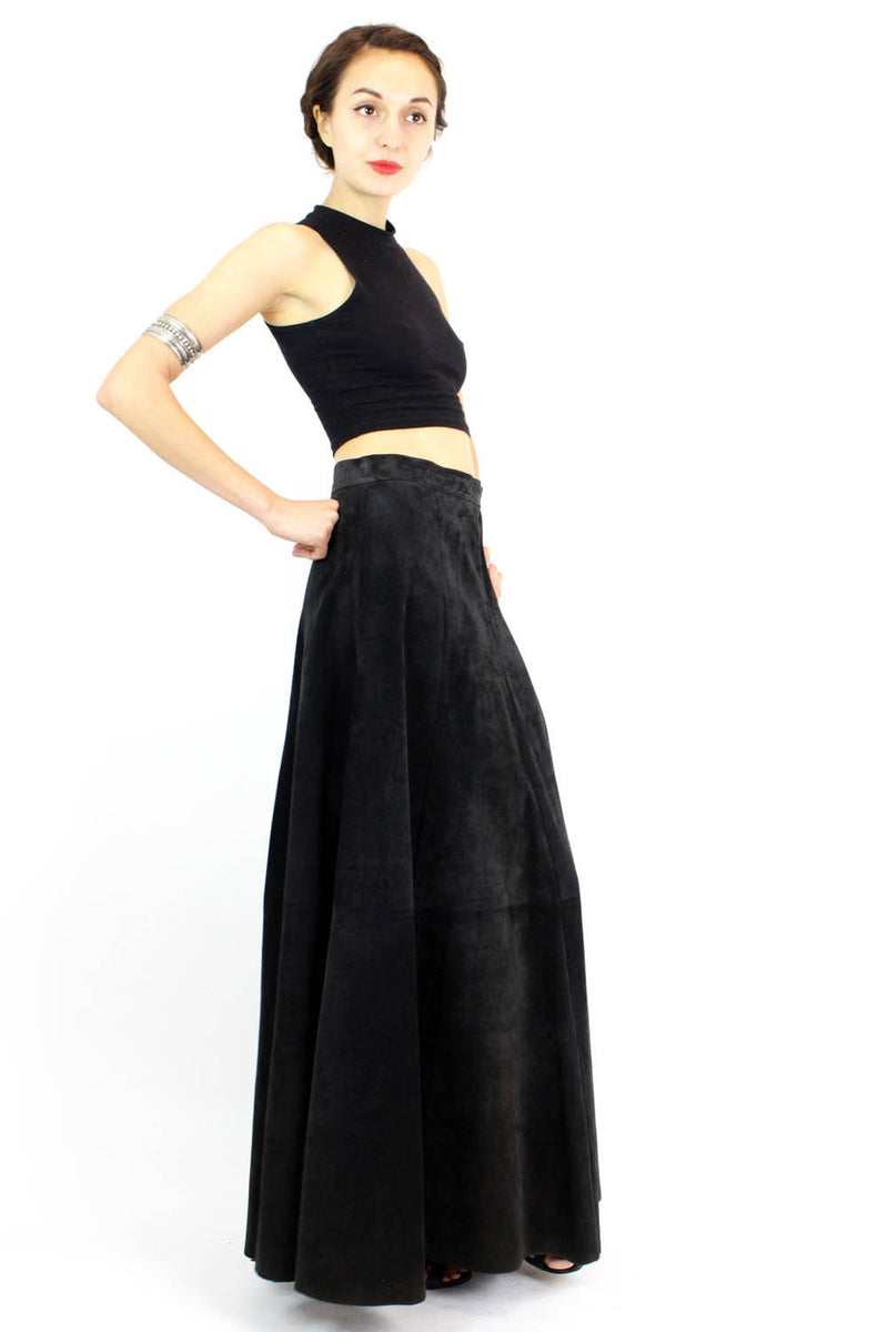 black suede maxi skirt M