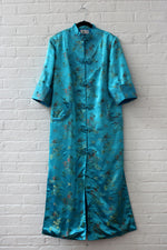 Teal Satin Embroidered Duster S-M/L