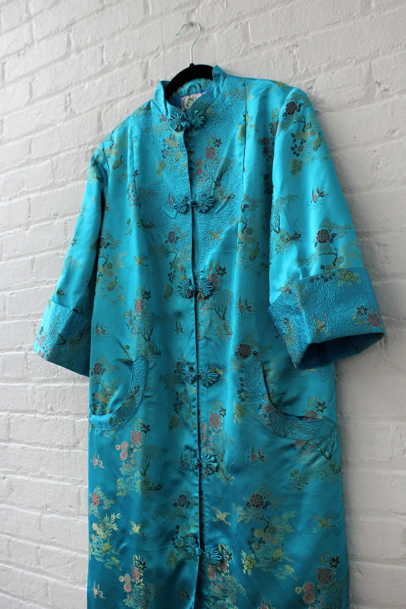 Teal Satin Embroidered Duster S-M/L