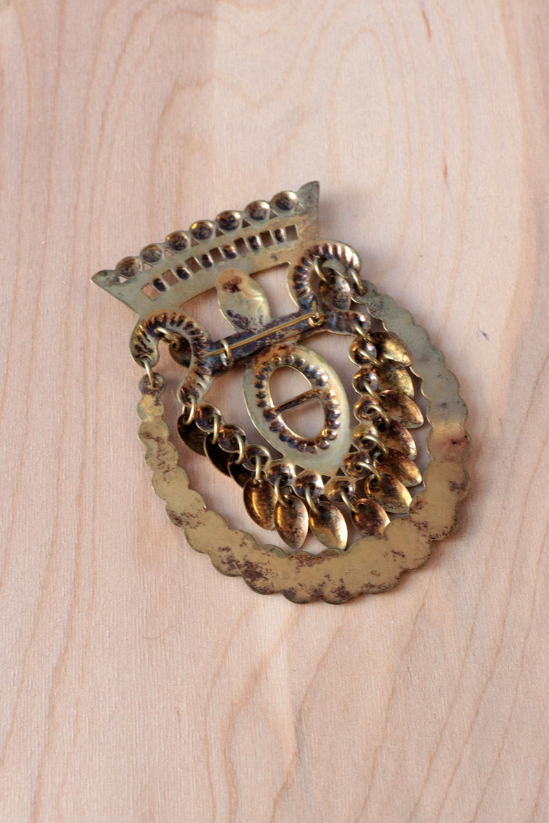 Intricate Brass Medallion Brooch