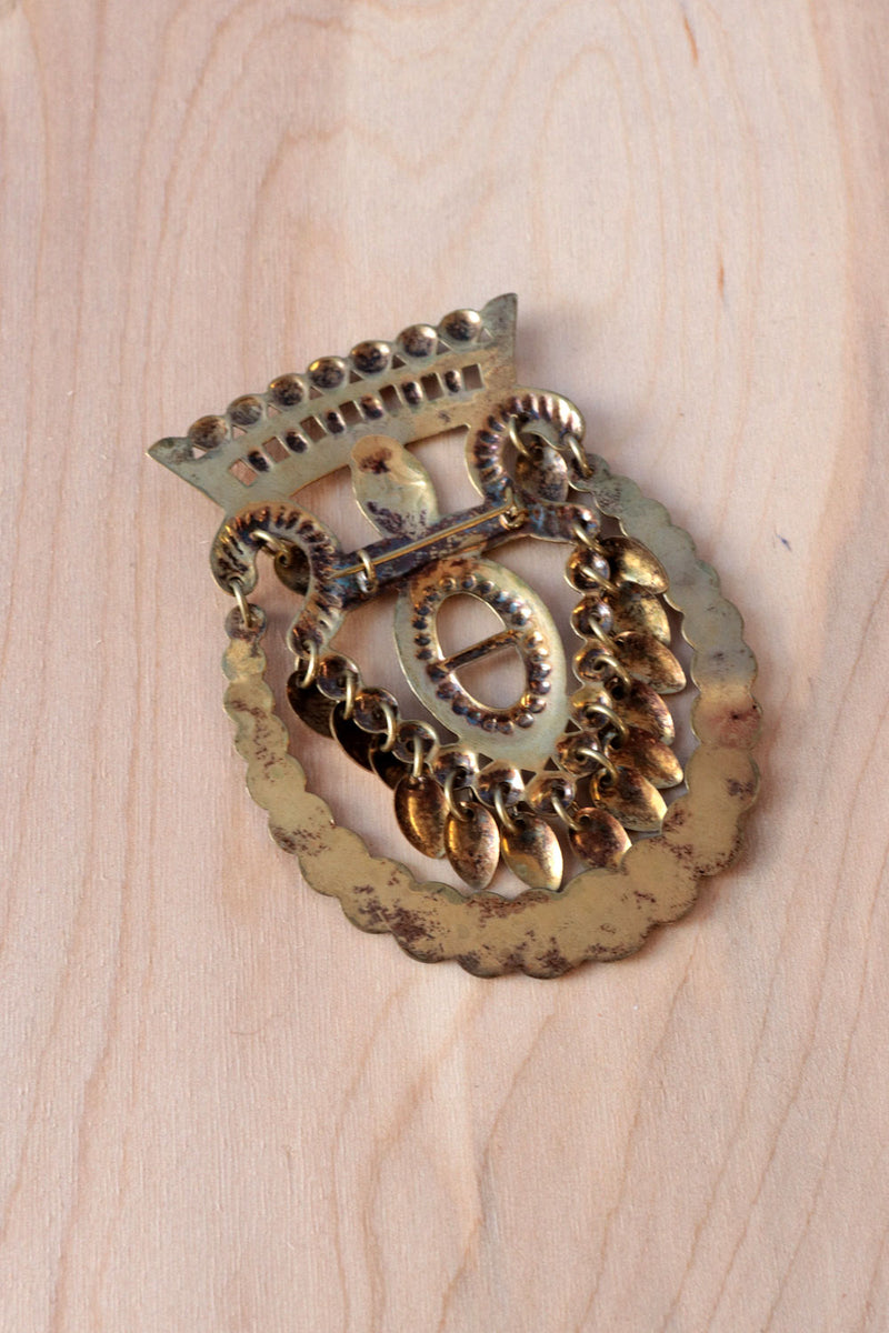 Intricate Brass Medallion Brooch