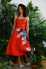 Red Bow Tropical Flare Dress S/M