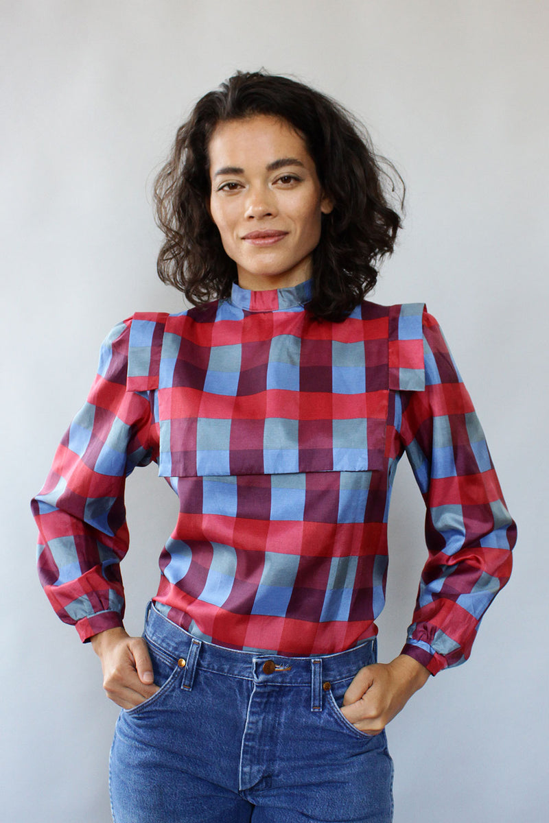 Brooke Plaid Satin Blouse S/M