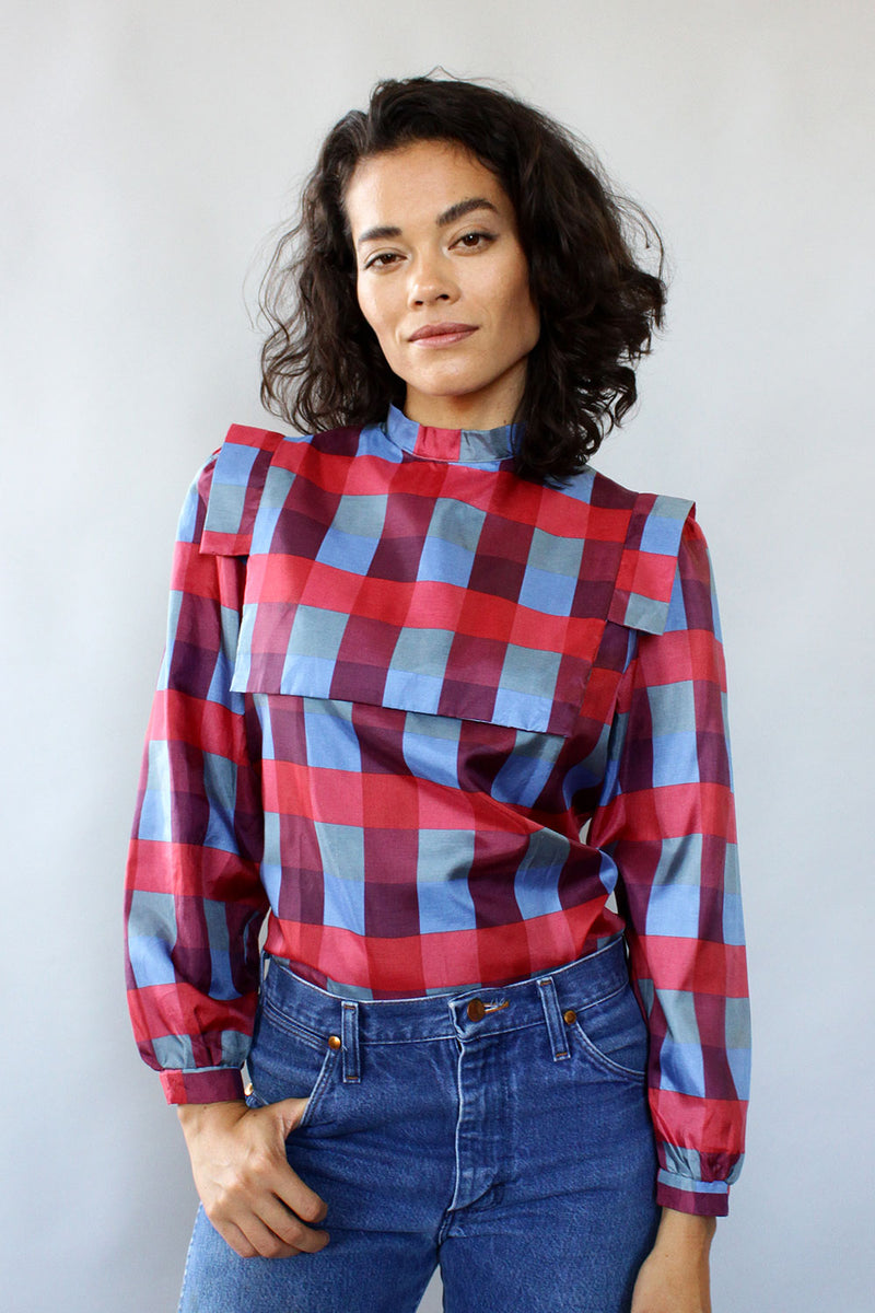 Brooke Plaid Satin Blouse S/M