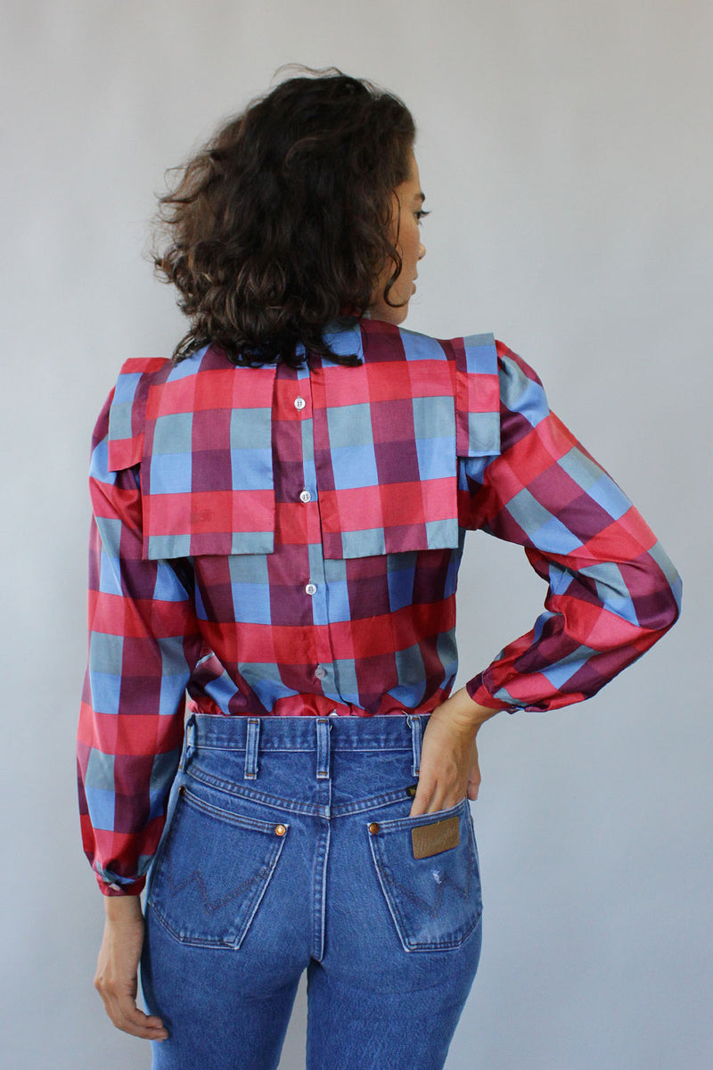Brooke Plaid Satin Blouse S/M