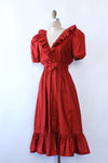 Ruffled Merlot Cotton Dress M/L