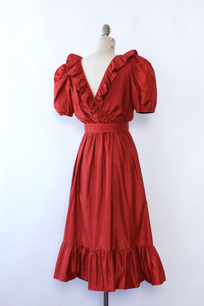 Ruffled Merlot Cotton Dress M/L