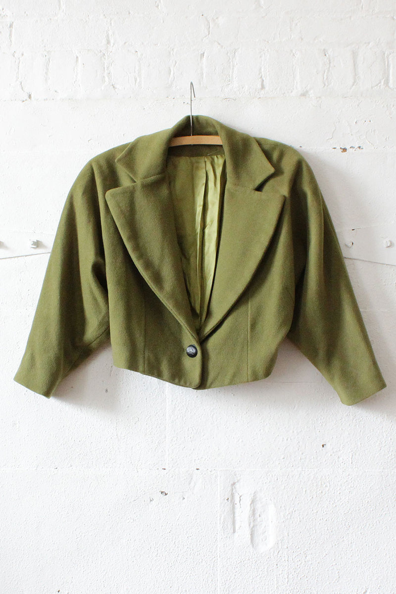 Avocado Green Wool Crop Jacket S/M