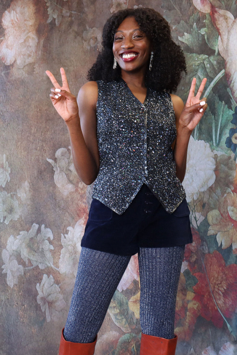 Midnight Blue Beaded Vest M