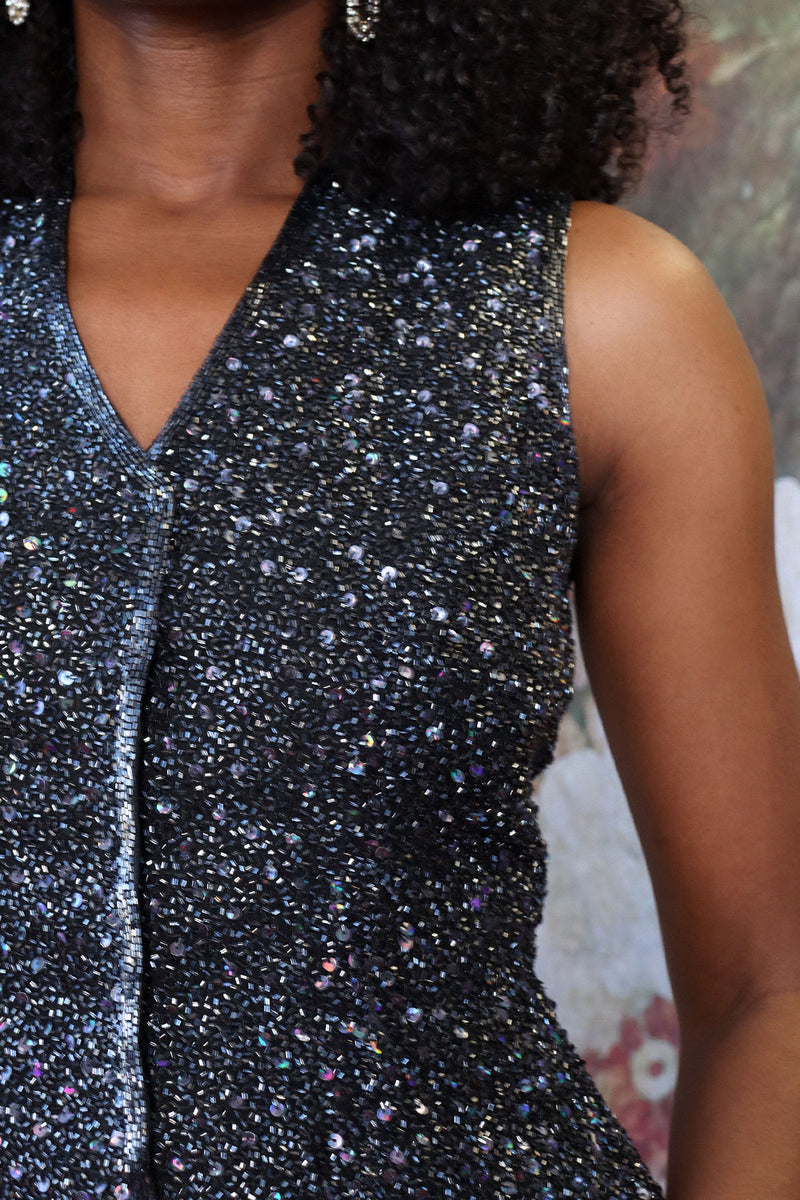 Midnight Blue Beaded Vest M