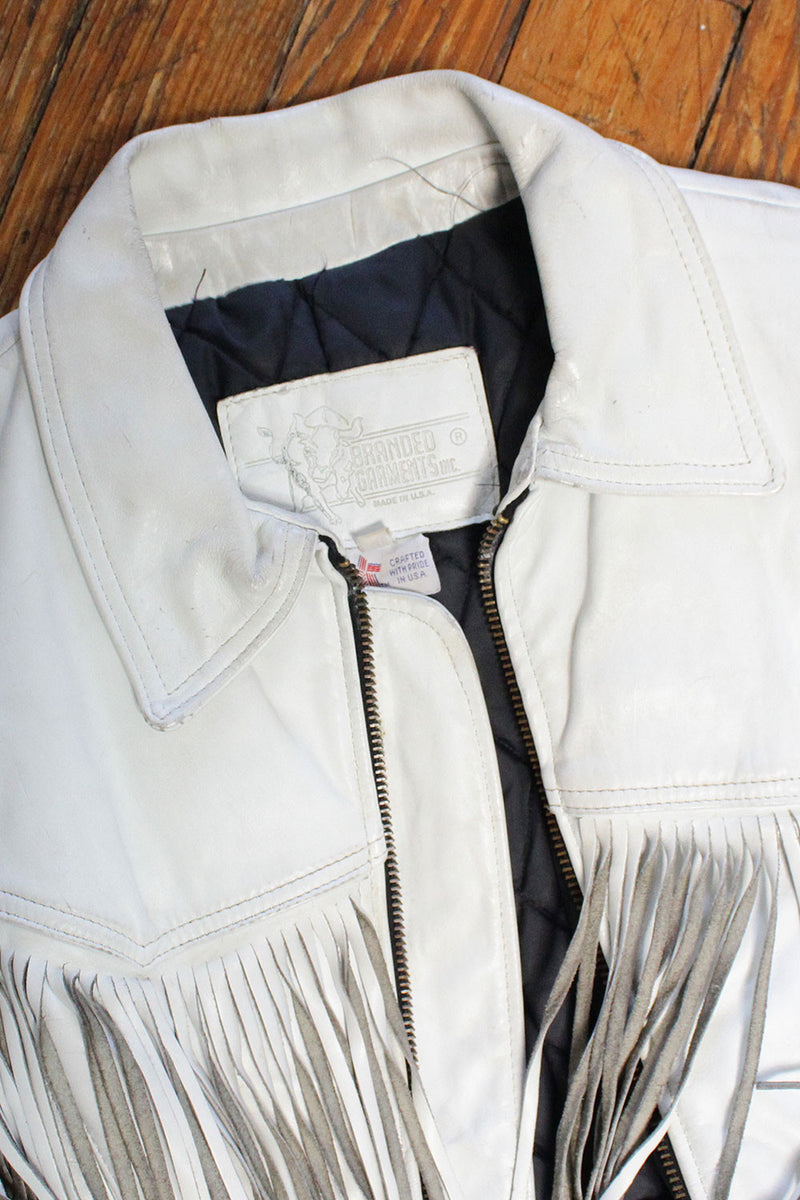 White Leather Fringe Coat M