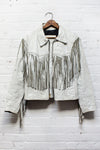White Leather Fringe Coat M