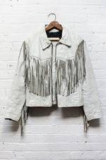 White Leather Fringe Coat M