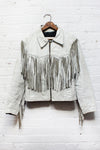 White Leather Fringe Coat M