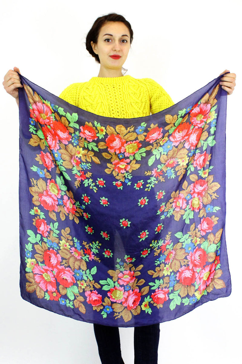 navy rose silk scarf