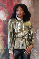 Gold Lamé 80s Blouse M-M/L