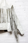 White Leather Fringe Coat M
