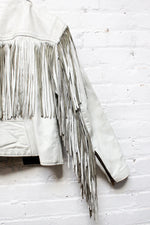 White Leather Fringe Coat M