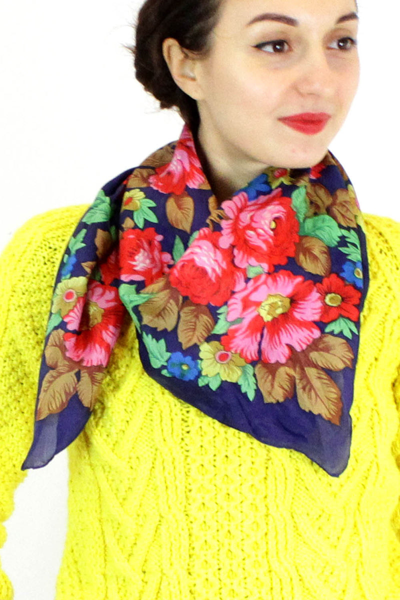 navy rose silk scarf