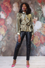 Gold Lamé 80s Blouse M-M/L