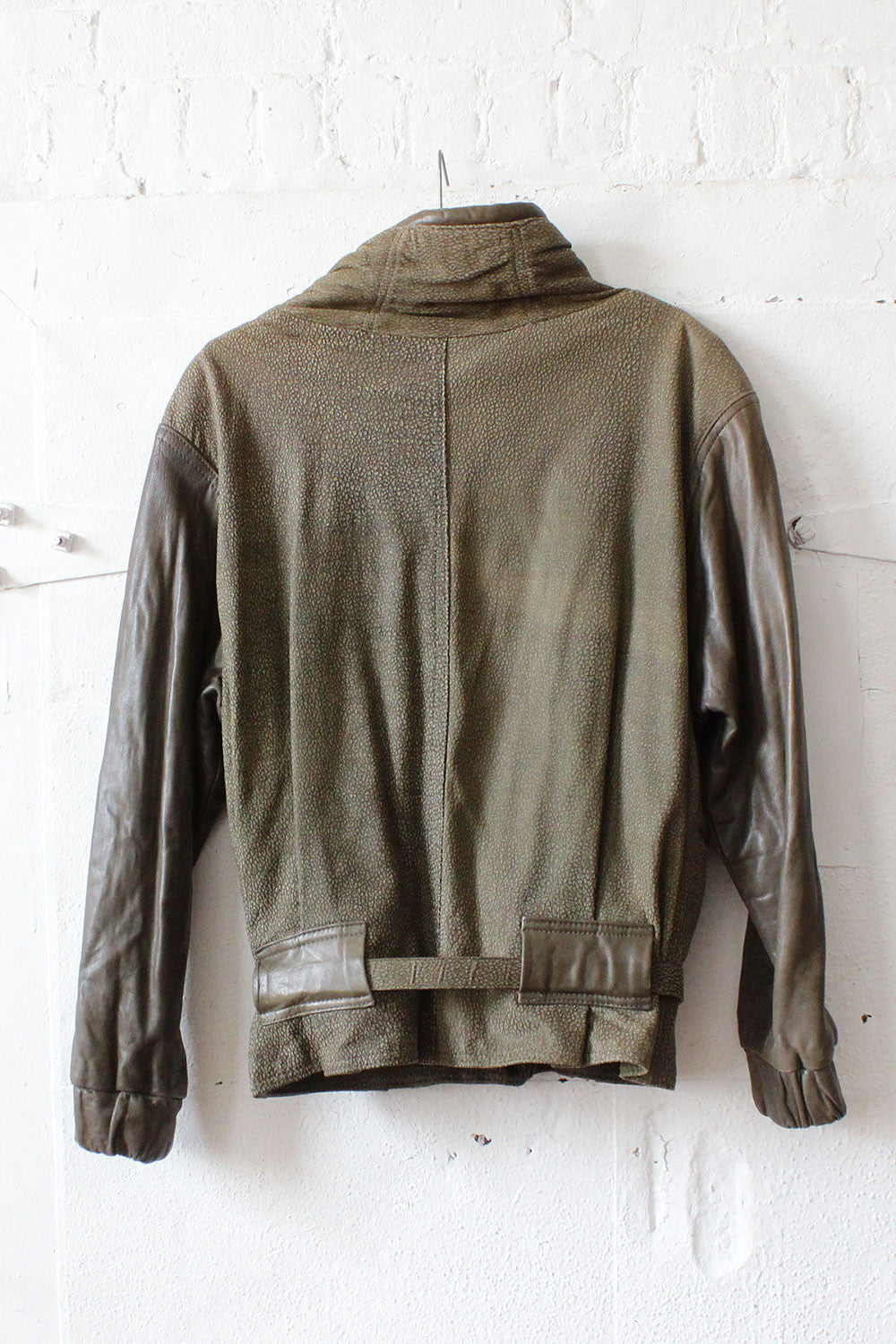 Slouchy Olive Leather Coat M