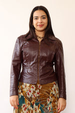 Deep Purple Leather Zip Jacket M