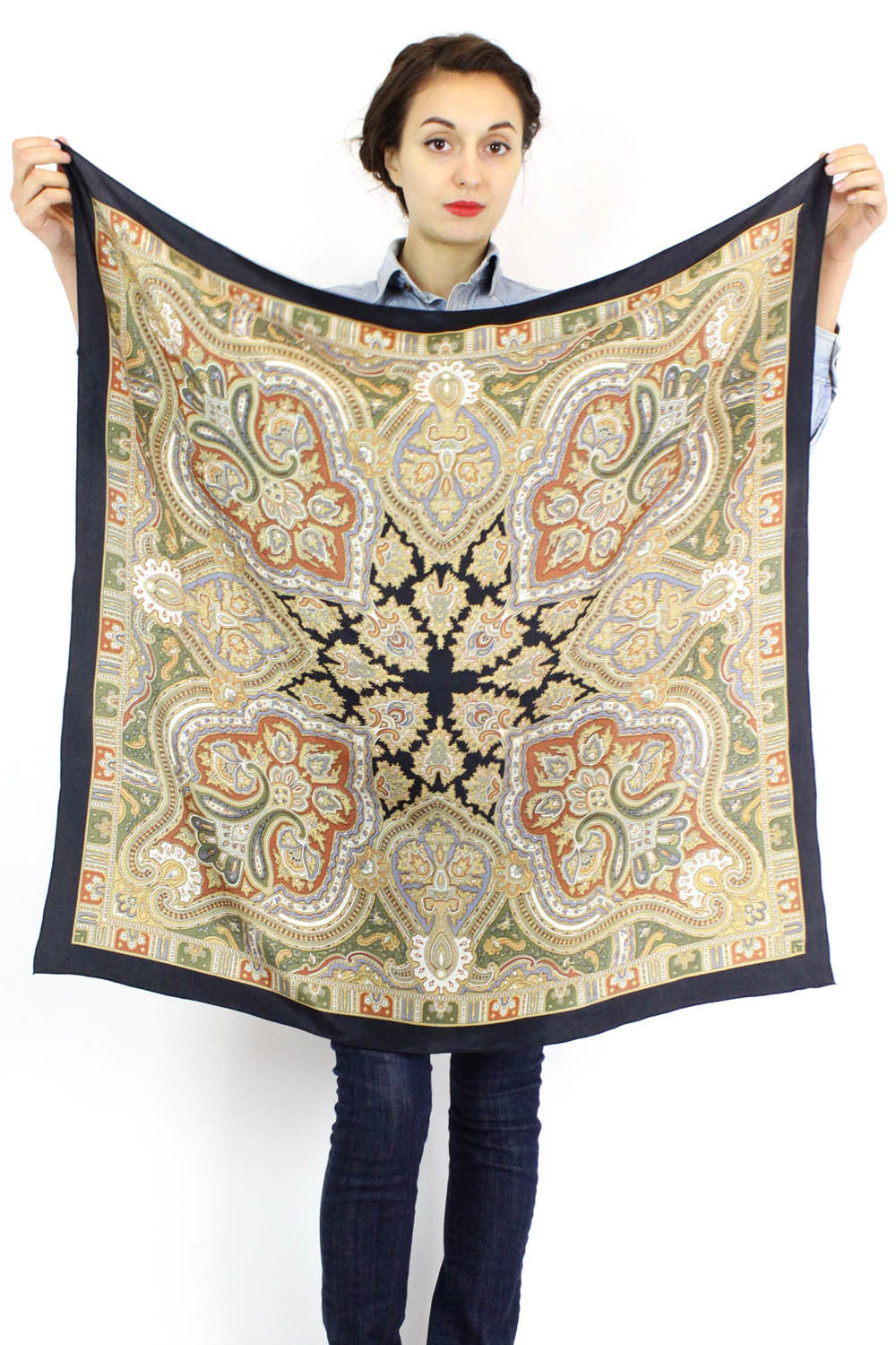 midnight paisley silk scarf