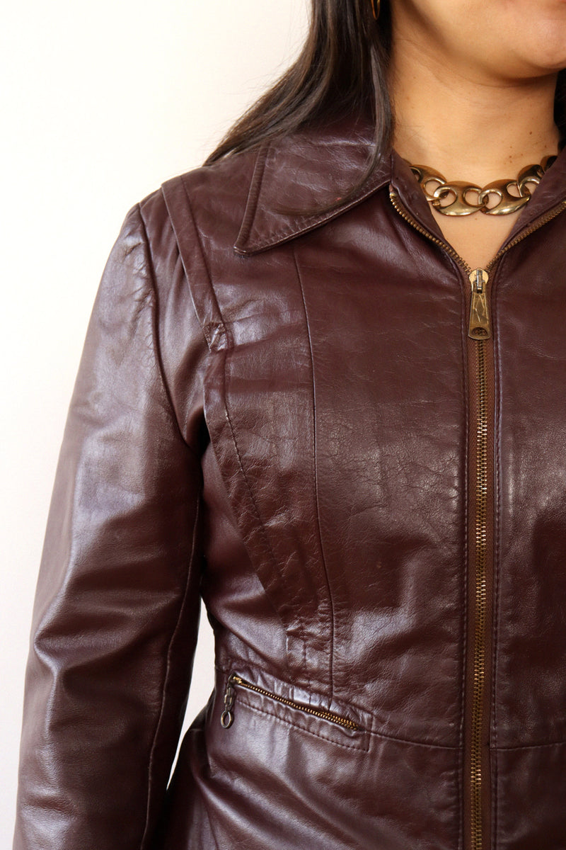 Deep Purple Leather Zip Jacket M