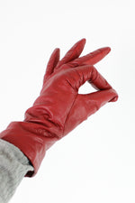 SALE... Cranberry Red Leather Gloves M