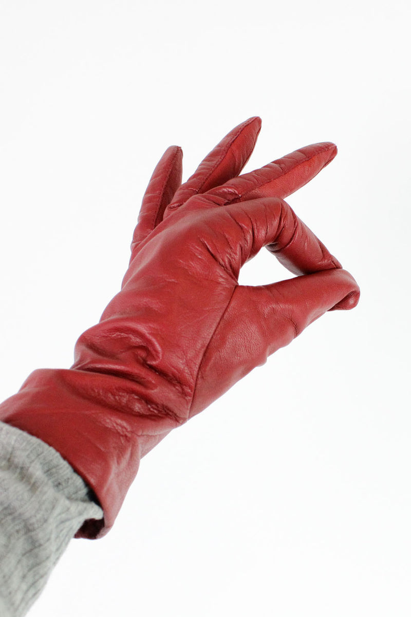 SALE... Cranberry Red Leather Gloves M