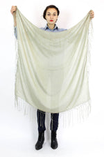 mossy green cotton fringed scarf