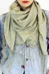 mossy green cotton fringed scarf