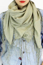 mossy green cotton fringed scarf
